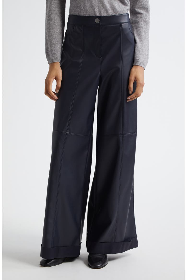 Marina Faux Leather Wide Leg Pants, Main, color, NAVY