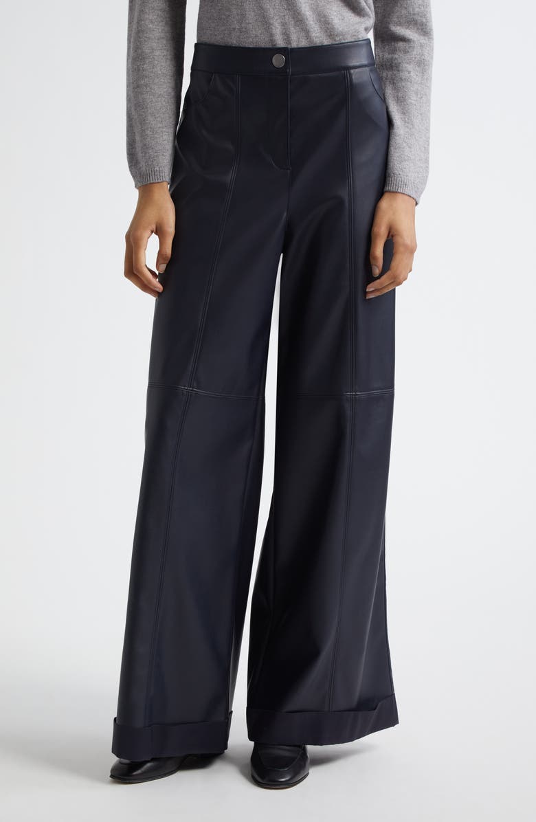 MM by Max Mara Marina Faux Leather Wide Leg Pants, Main, color, Navy