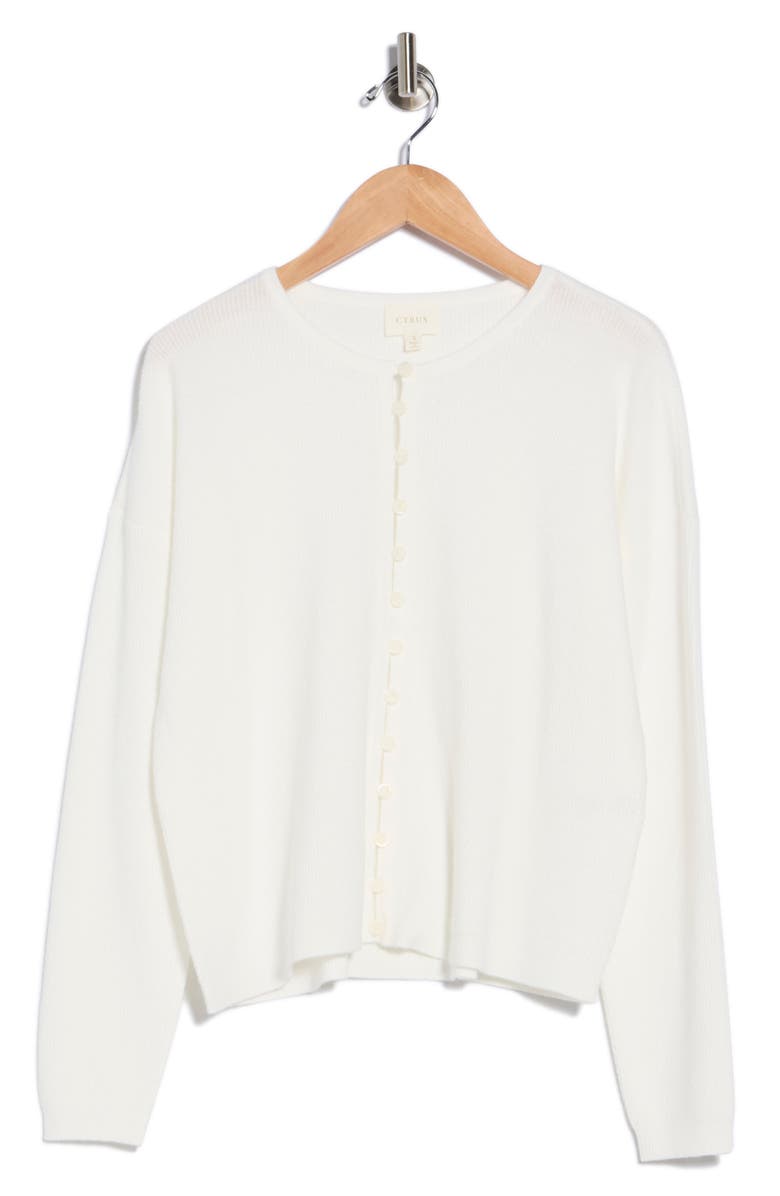 CYRUS Crewneck Button Front Cardigan, Alternate, color, Bone
