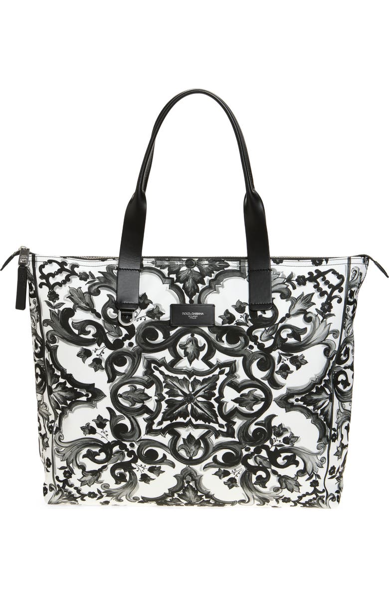 Dolce&Gabbana Majolica Print Nylon Tote, Main, color, Iz3tn Mix Maioliche Fdo.bl