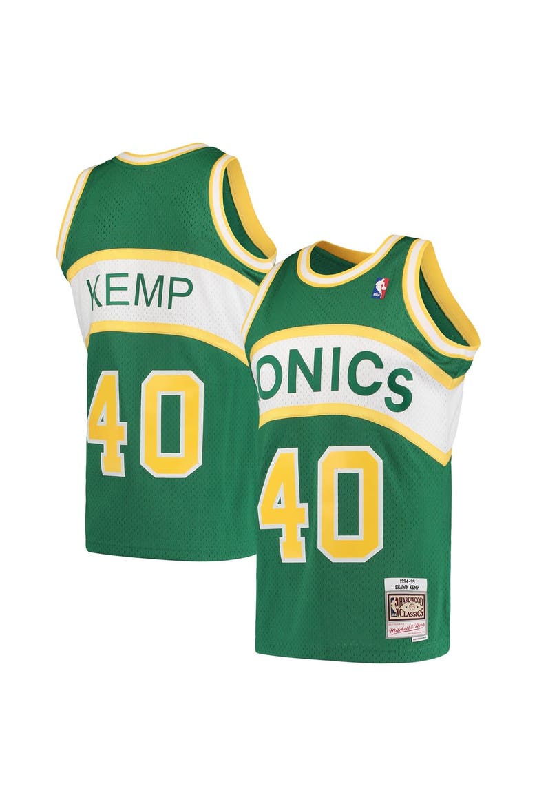 Men's Mitchell & Ness Shawn Kemp Green Seattle SuperSonics Hardwood Classics 1994-95 Swingman Jersey, Main, color, Green