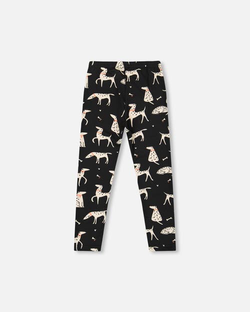 Deux Par Deux Jersey Leggings With Dalmatians In Black