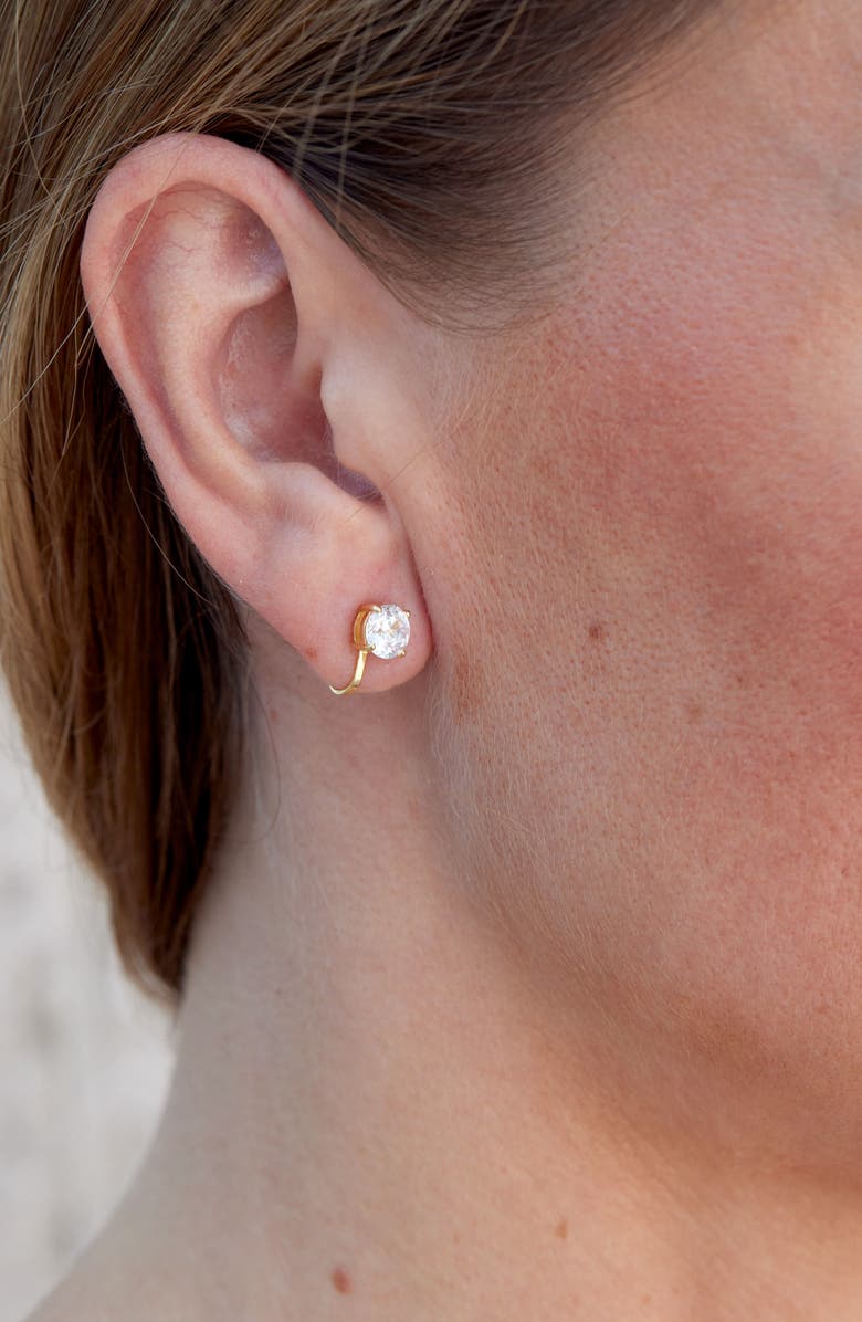 SAVVY CIE JEWELS Cubic Zirconia Clip-On Stud Earrings, Alternate, color, Gold