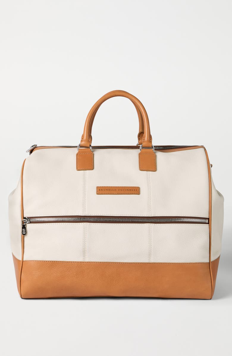 Brunello Cucinelli Calfskin and cowhide bag, Alternate, color, Ivory