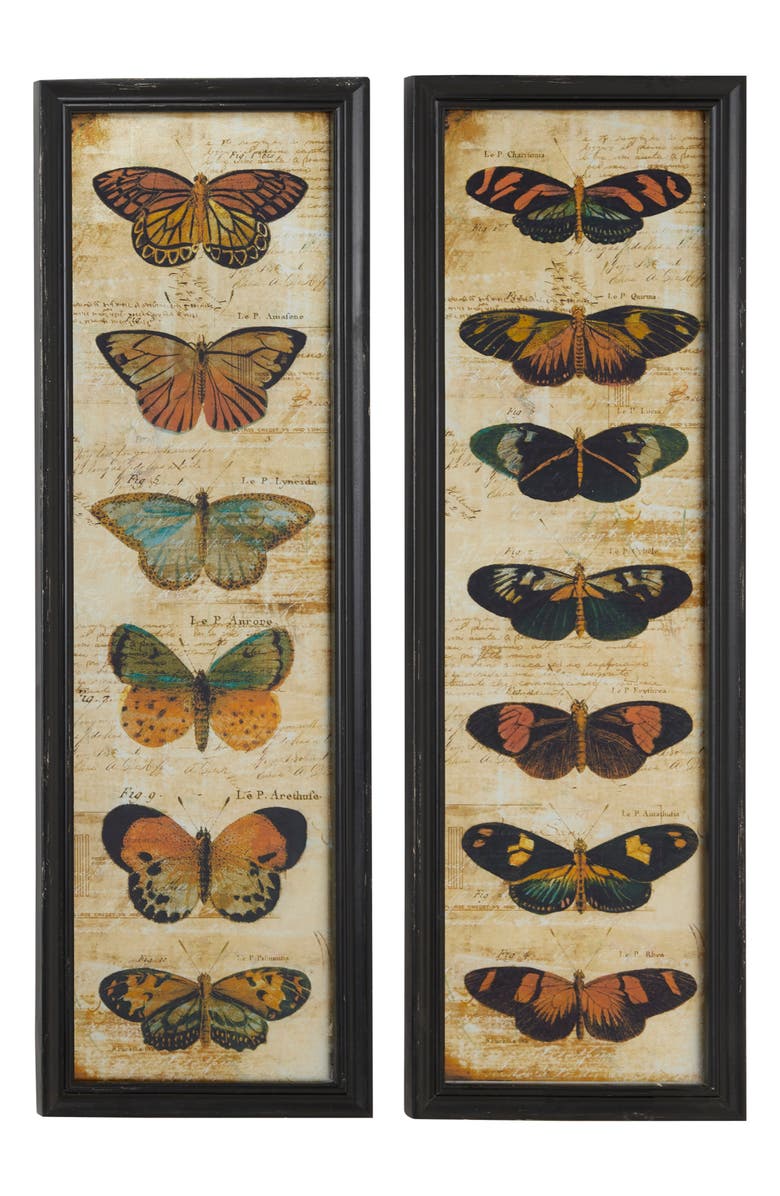 WILLOW ROW Set of 2 Butterfly Glass Framed Wall Art, Main, color, Brown