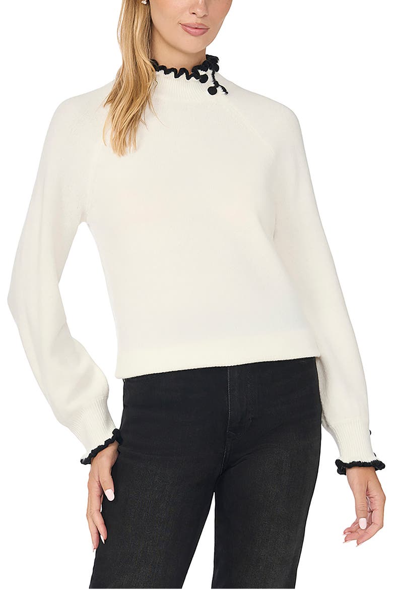 Ruffle Mock Neck Sweater, Main, color, ANTIQUE WHITE