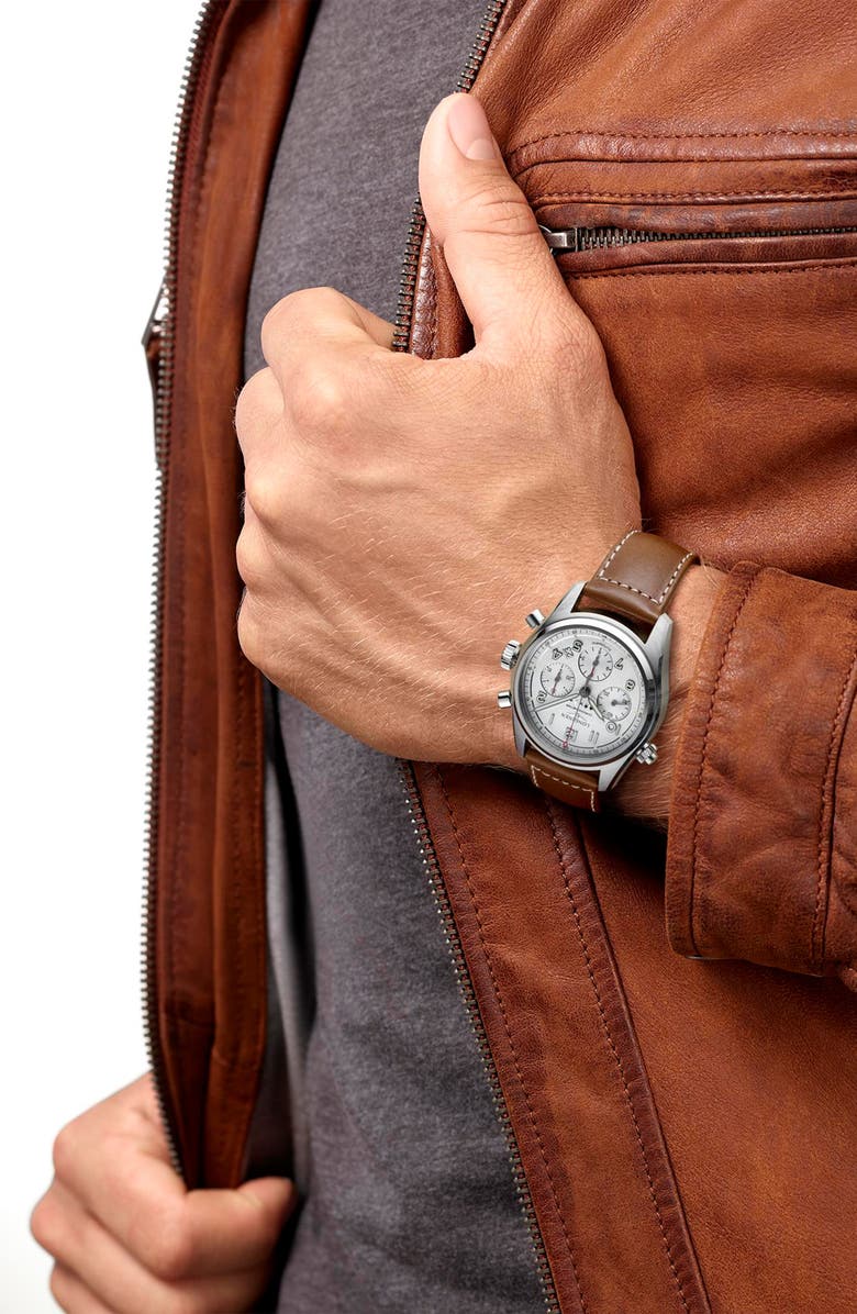 Longines Spirit Automatic Chronograph Leather Strap Watch, 42mm, Alternate, color,