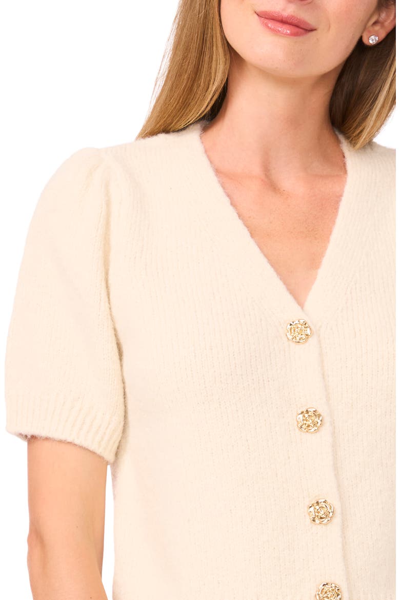 Short Sleeve Button Front Cardigan, Alternate, color, DAISY CREAM