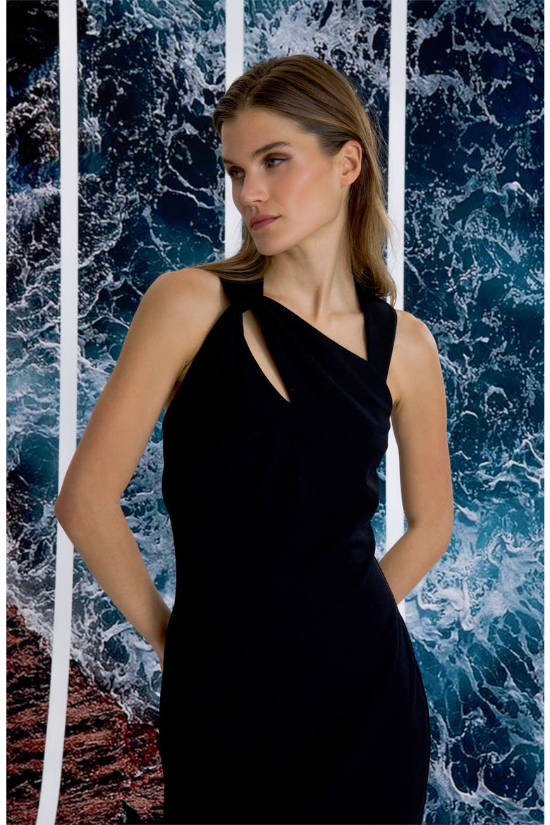 Asymmetric Sleeveless Midi Dress, Alternate, color, BLACK