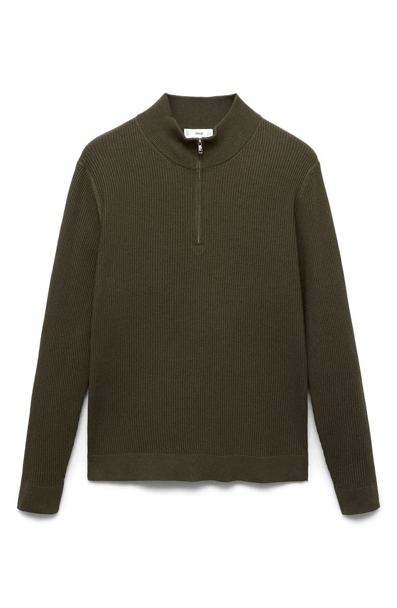 MANGO Rib Quarter Zip Sweater, Alternate, color, Olive Green
