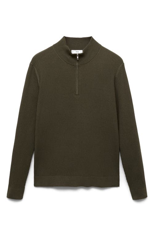 Mango Rib Quarter Zip Sweater In Green