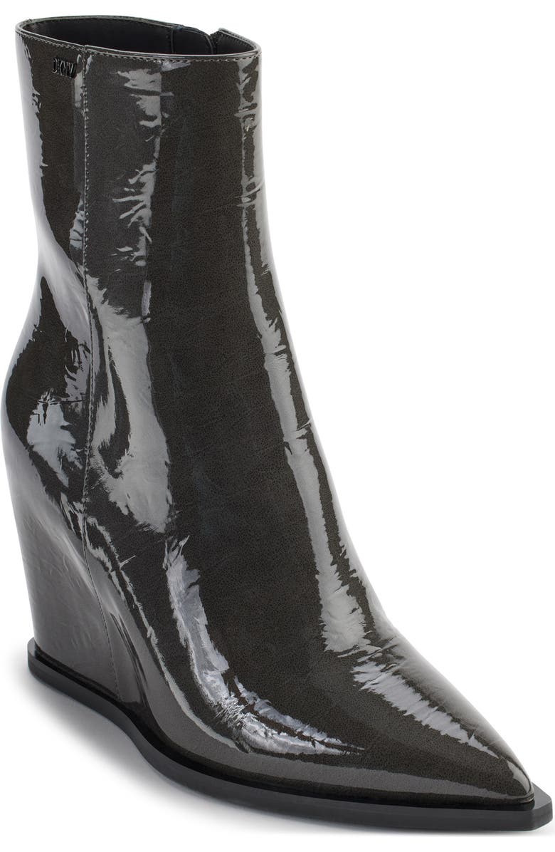 DKNY Iris Pointed Toe Wedge Bootie, Main, color, Charcoal