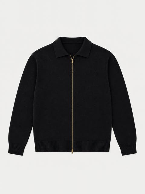 Cashmere Pointed-collar Zip-up Cardigan