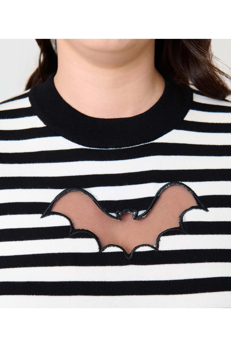 Printed Heart Cutout Knit Sweater, Alternate, color, Black & White Stripe