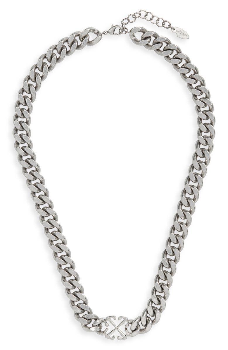 Off-White Arrows Curb Chain Necklace, Main, color, 