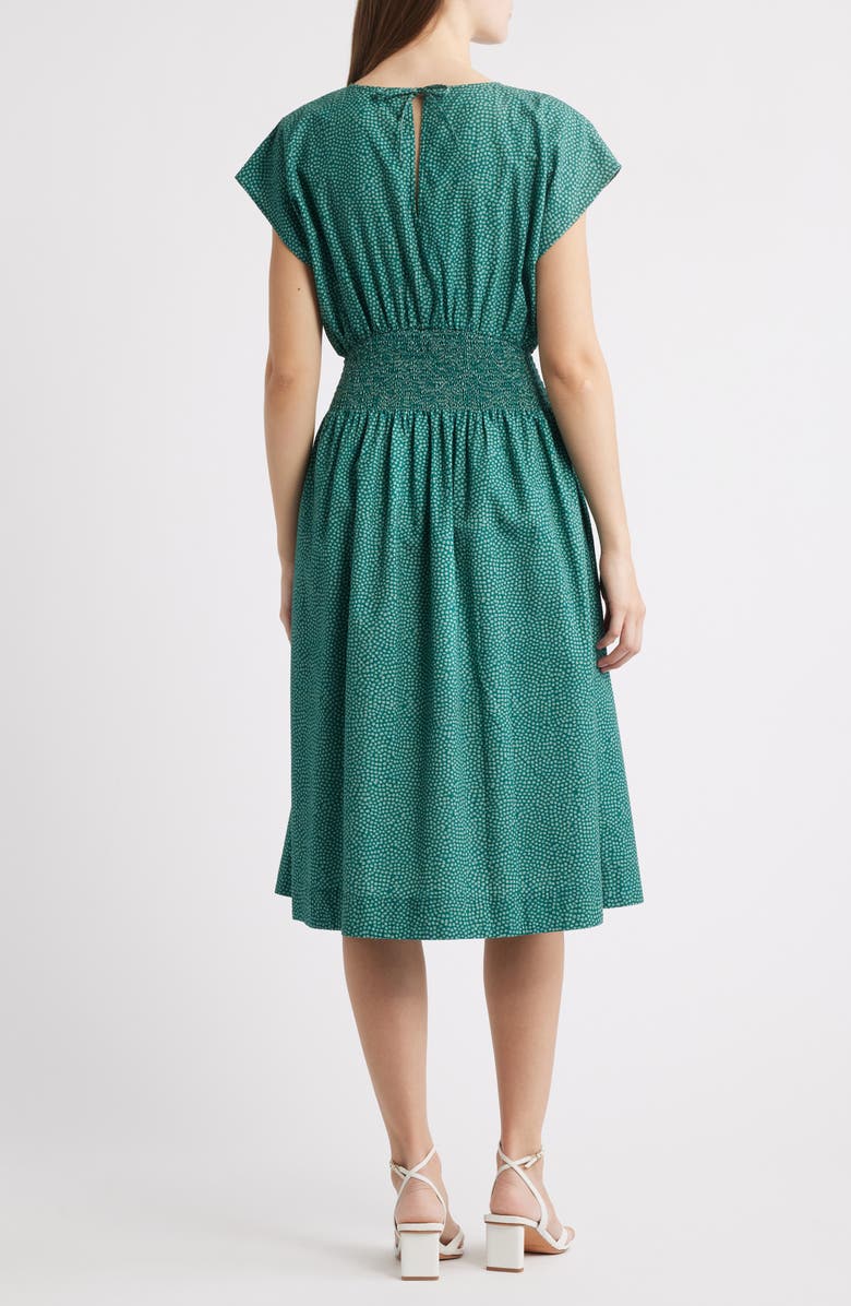 MARGARET O'LEARY Valencia Print Smocked Waist Midi Dress, Alternate, color, Teal Spots
