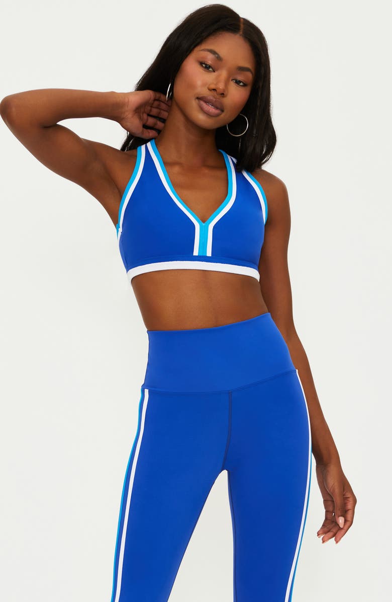 Beach Riot Ida Colorblock Racerback Sports Bra, Alternate, color, Riviera Azure