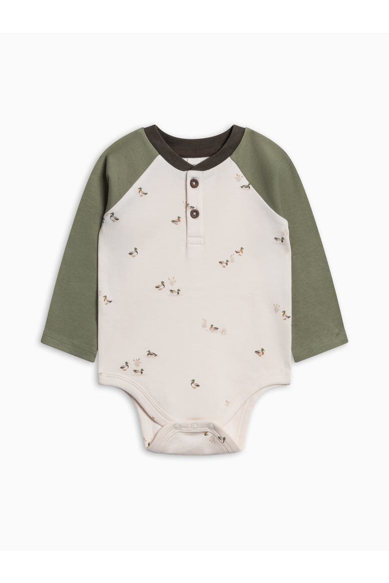 Organic Lucas Raglan Henley Bodysuit, Main, color, Mallard