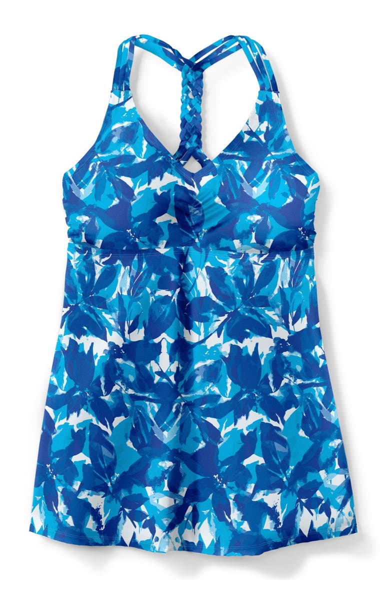 Swim 365 Longer-Length Ruched V-Neck Braided Racerback Tankini Top, Alternate, color, Cool Neon Floral