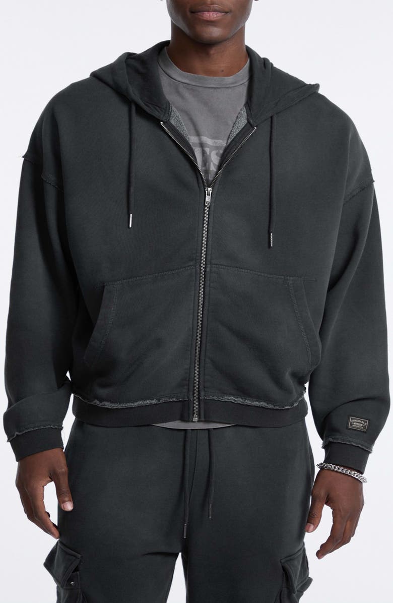 GUESS ORIGINALS Boxy Zip Hoodie, Main, color, Black