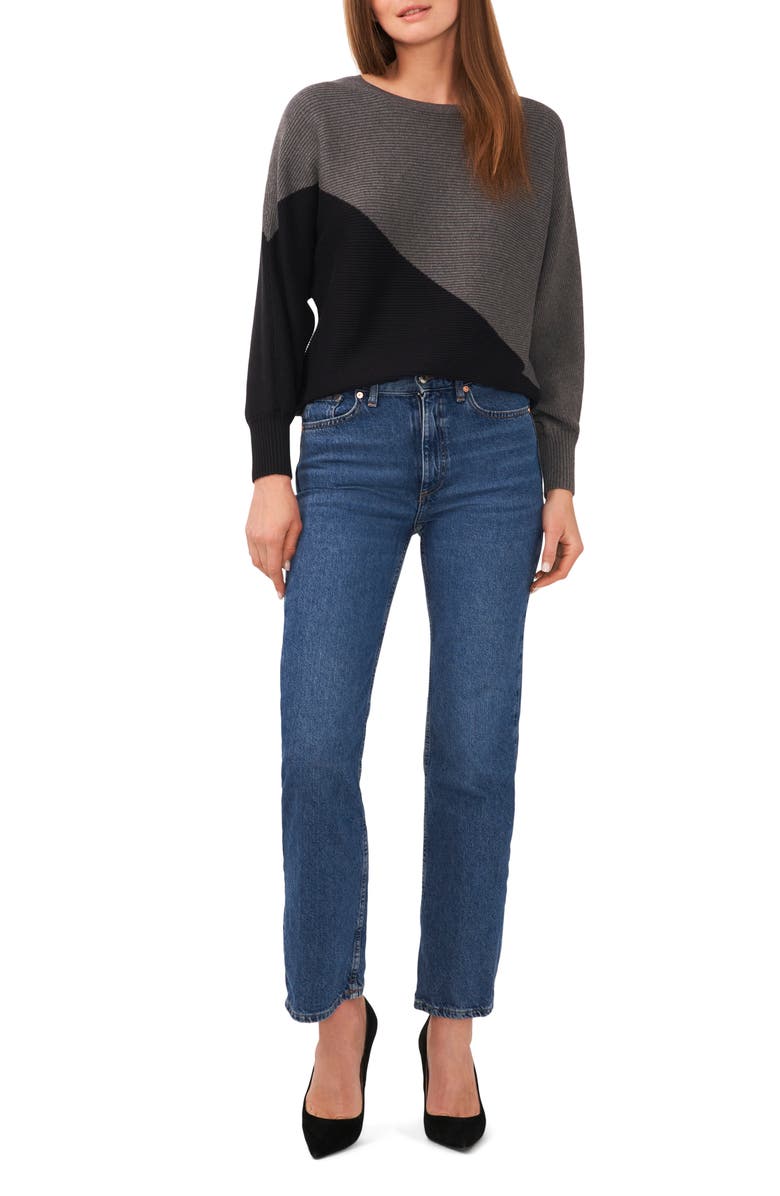 Vince Camuto Asymmetric Colorblock Cotton Blend Sweater, Alternate, color, Medium Heather Grey