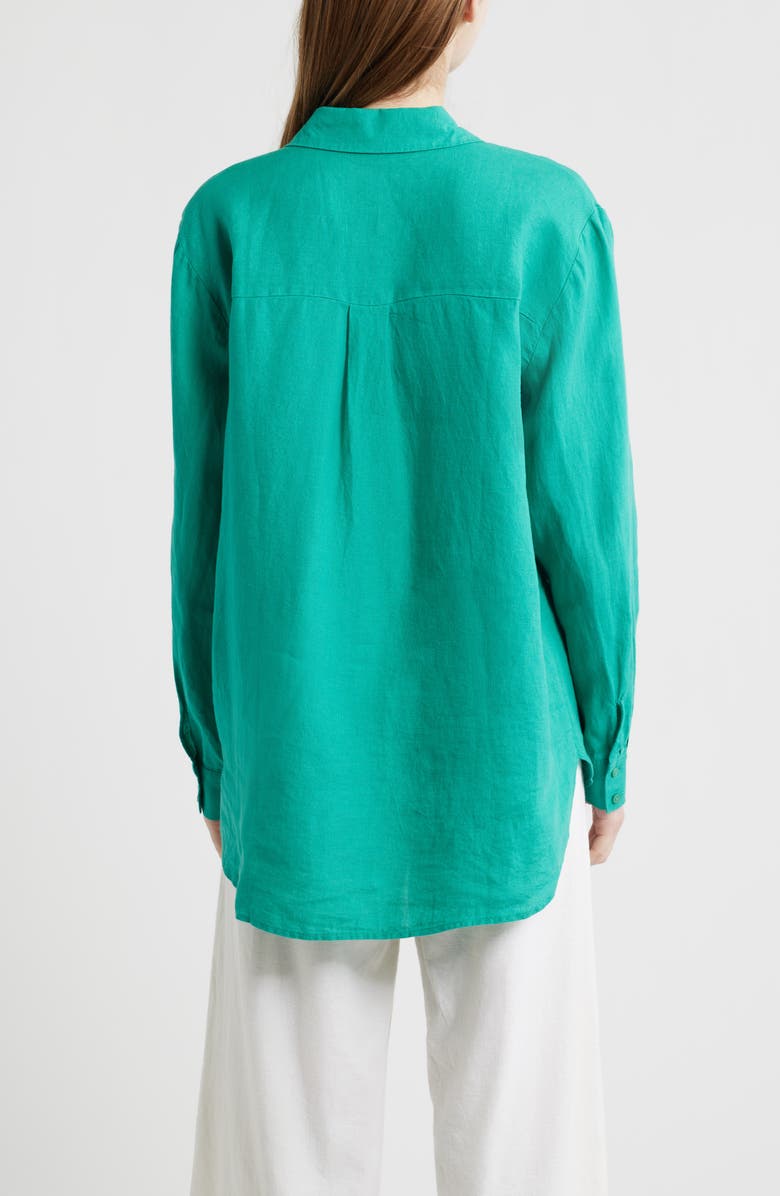 Eileen Fisher Classic Collar Organic Linen Long Button-Up Shirt, Alternate, color, Sea Star