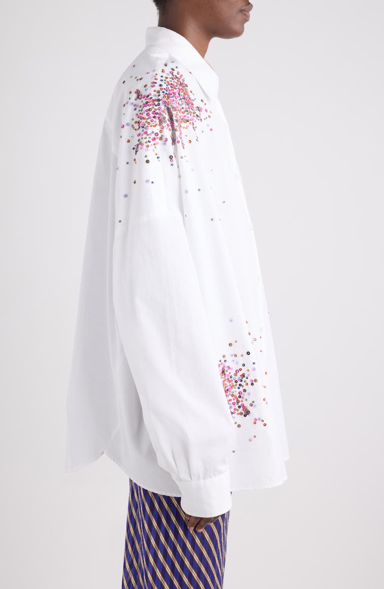 Dries Van Noten Cenver Firework Embroidered Cotton Poplin Button-Up Shirt, Alternate, color, White