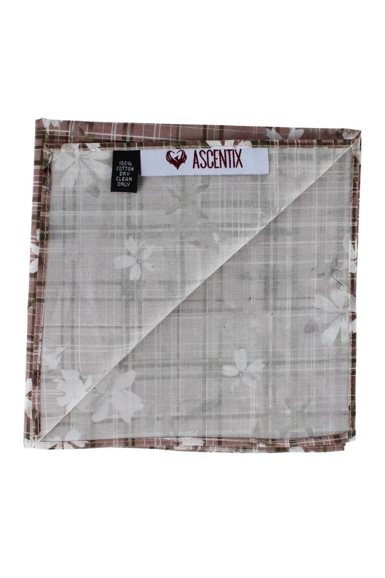 Floral and Plaid Cotton Handkerchief, Alternate, color, Grey, White, and Black