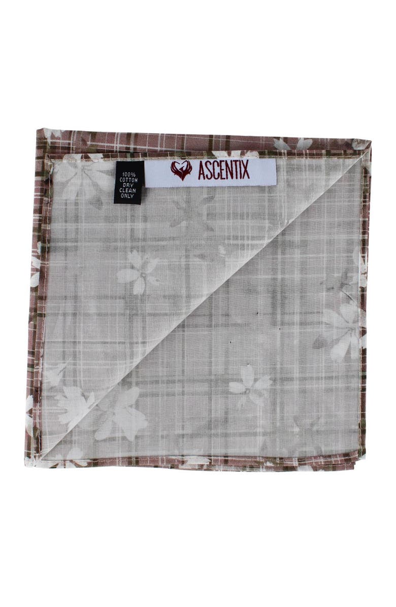 Ascentix Floral and Plaid Cotton Handkerchief, Alternate, color, Grey, White, And Black