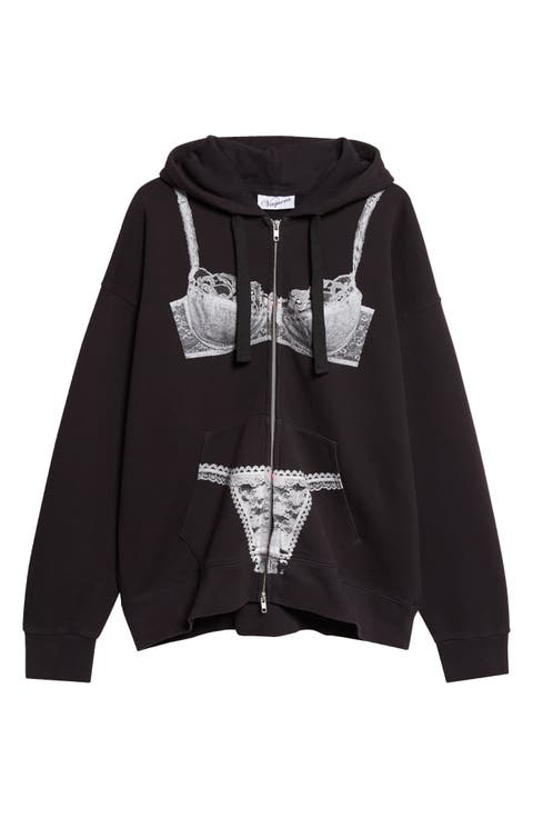 Trompe l'Oeil Lingerie Oversize Full Zip Hoodie