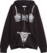 Vaquera Trompe l'Oeil Lingerie Oversize Full Zip Hoodie