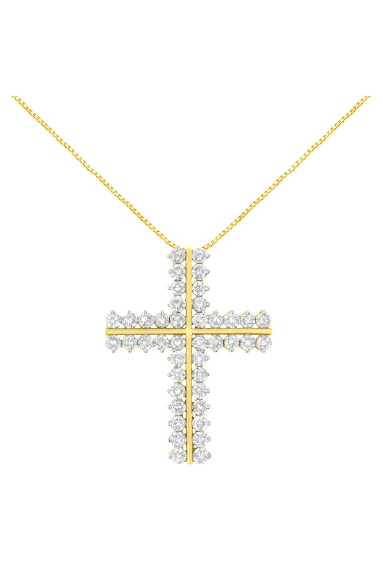10K Yellow Gold 4.0 Cttw Diamond Two Row Cross 18" Pendant Necklace, Main, color, Yellow