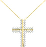 Haus of Brilliance 10K Yellow Gold 4.0 Cttw Diamond Two Row Cross 18" Pendant Necklace