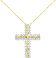 Haus of Brilliance 10K Yellow Gold 4.0 Cttw Diamond Two Row Cross 18" Pendant Necklace