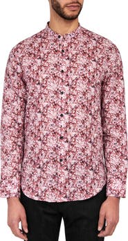 Brooklyn Brigade Poplar Cherry Blossom Mandarin Collar Long Sleeve Linen & Cotton Shirt