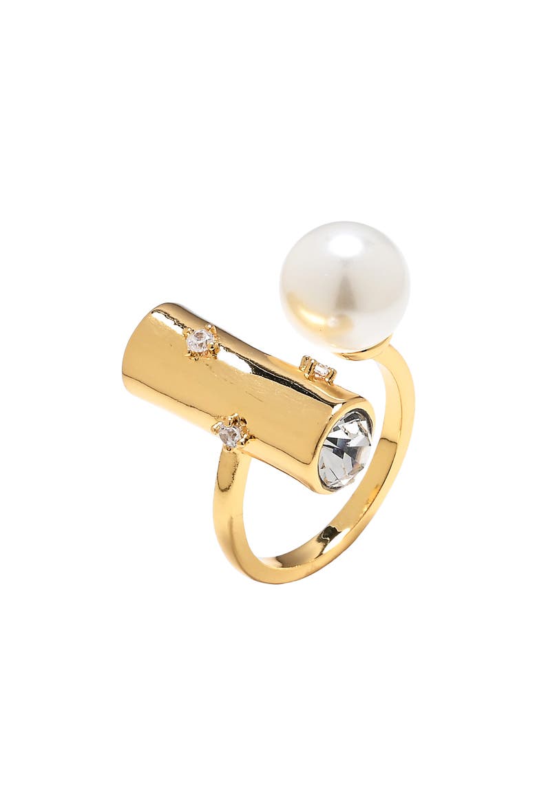 Rona Faux Pearl & Crystal Statement Ring, Main, color, GOLD