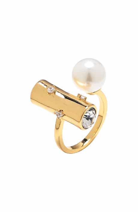 EYE CANDY LOS ANGELES Rona Faux Pearl & Crystal Statement Ring