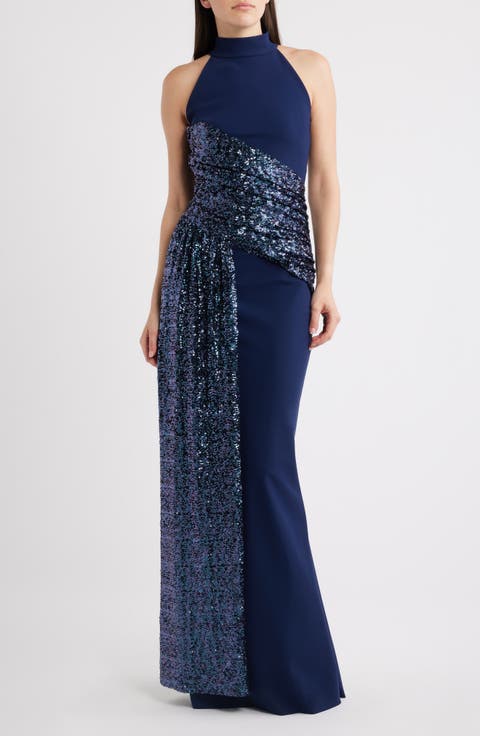 Virgo Sequin Drape Mermaid Gown