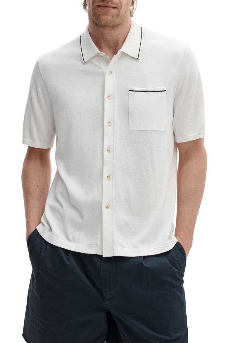 Conrad Silk & Cotton Dalton Knit Button-Up, Main, color, CHALK