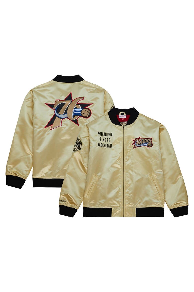 Men's Mitchell & Ness Gold Philadelphia 76ers Team OG 2.0 Vintage Logo Satin Full-Zip Jacket, Alternate, color, Gold