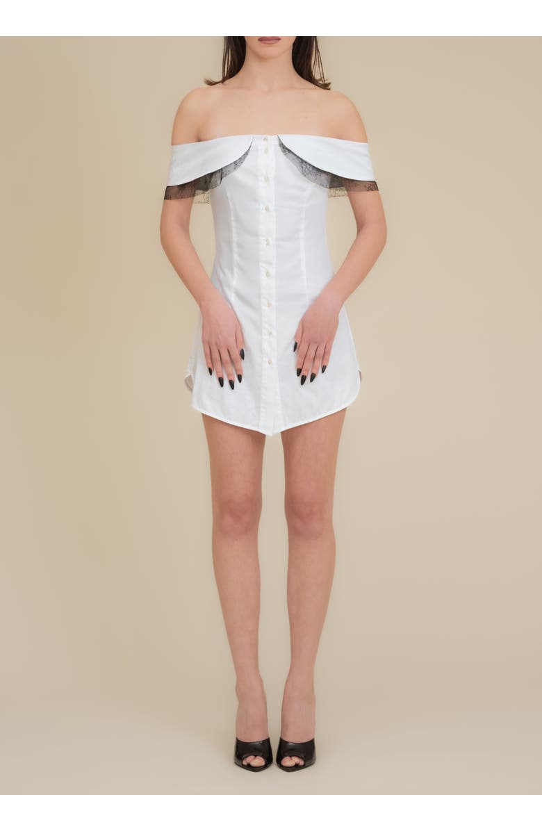 Contessa Mills Peter Lace-Trim Poplin Dress, Alternate, color, White