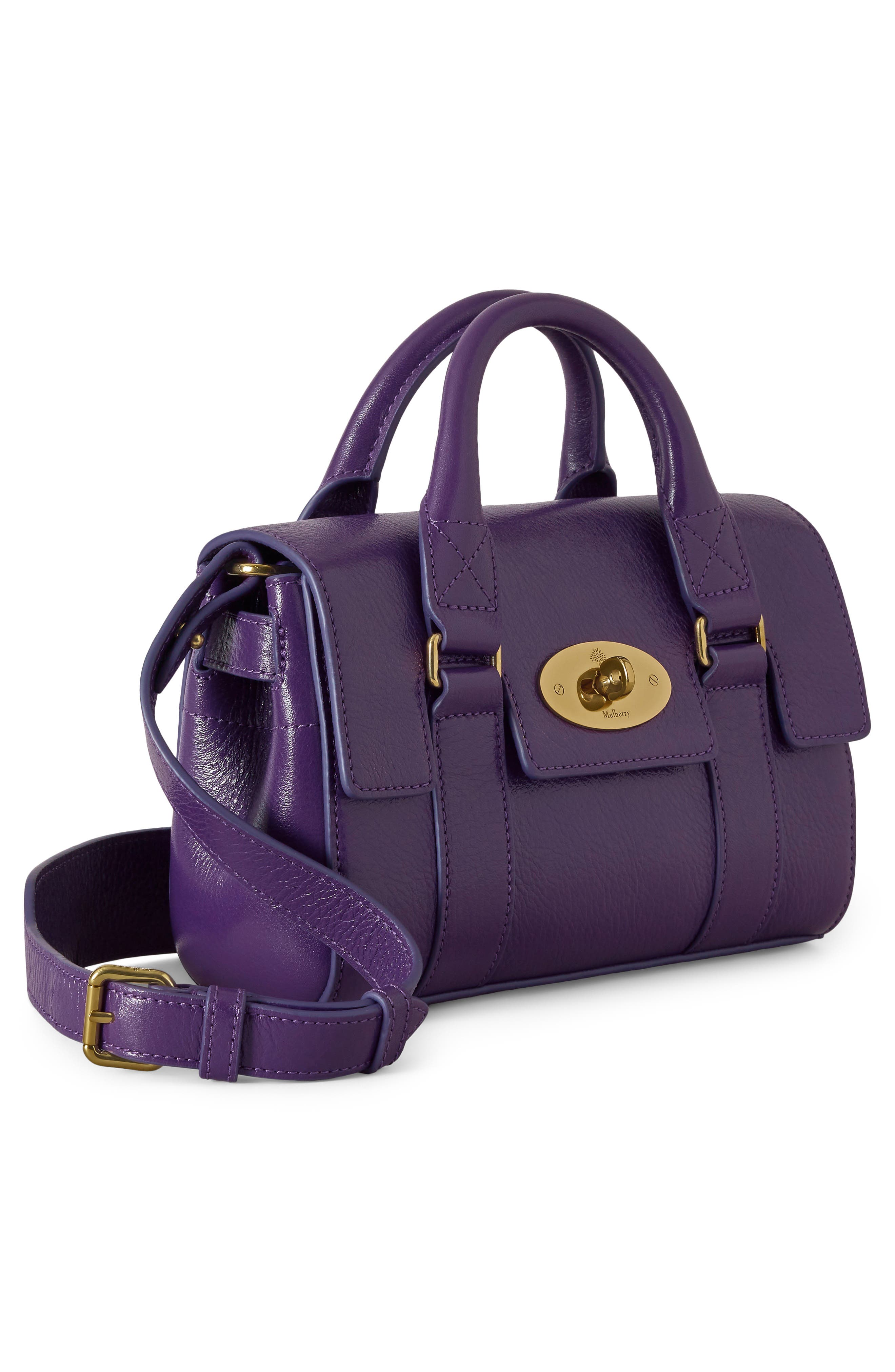 Mini Bayswater High Shine Leather Handbag, Alternate, color, AMETHYST