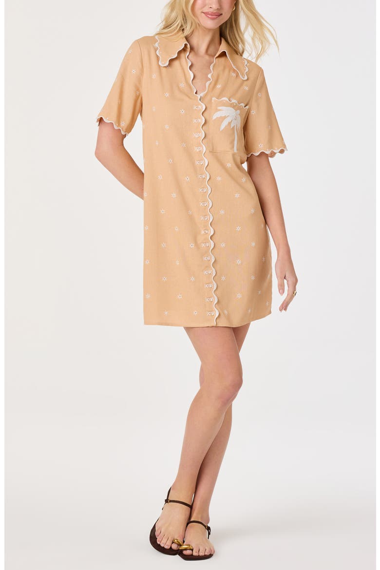 Noelle Scallop Trim Shirtdress, Alternate, color, PEACH