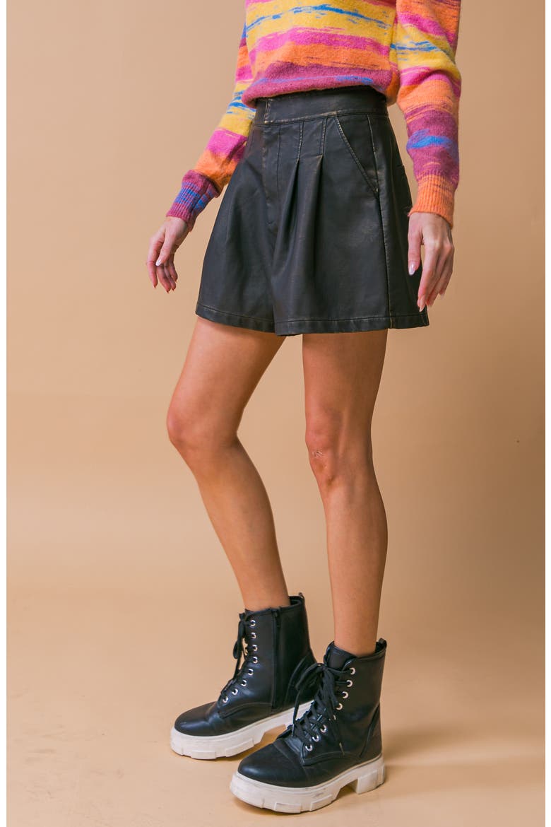 Faux Leather Shorts, Alternate, color, DARK BROWN