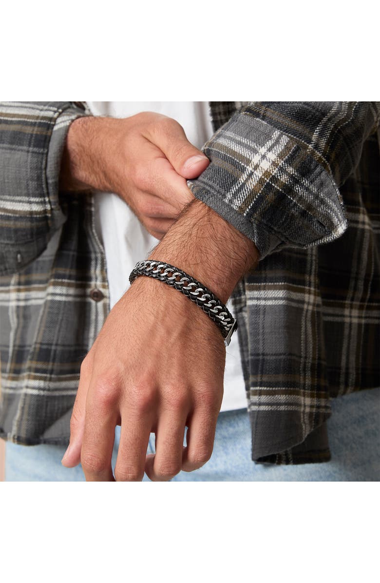 Lucky Brand Braided Leather and Chain Overlay Bracelet, Alternate, color, Silver