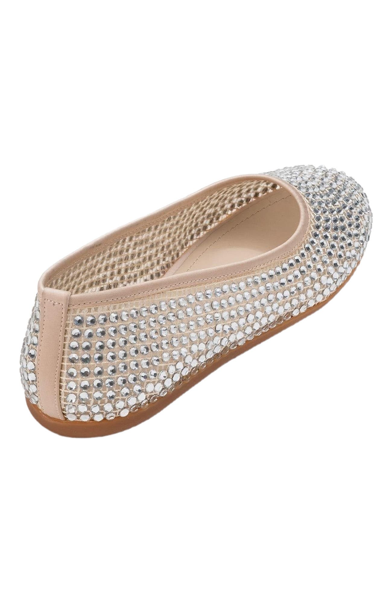 Prologue Shoes Runway Mesh Embellished Ballet Flat, Alternate, color, Beige Faux Leather