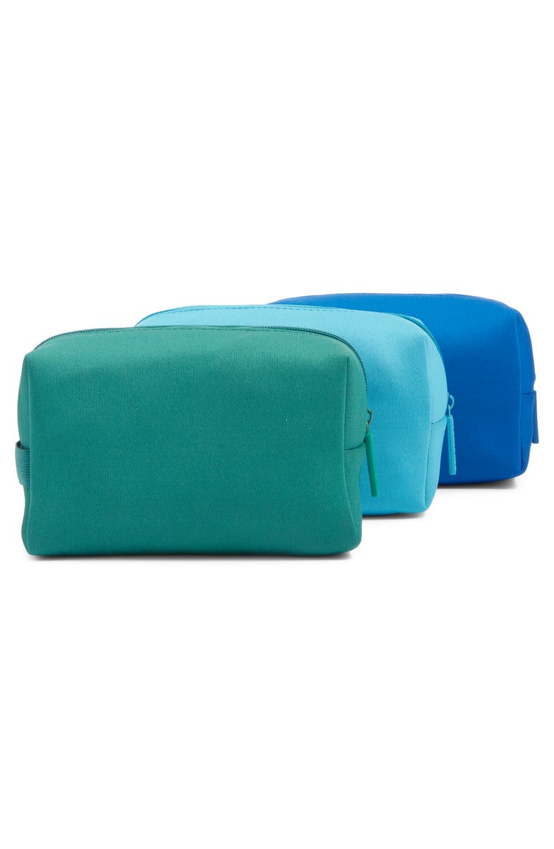 BaubleBar Take It Away Set of 3 Storage Pouches, Alternate, color, Blue