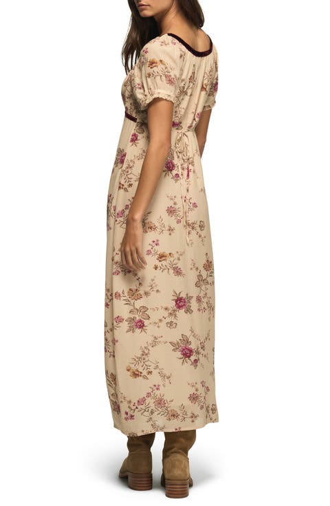 Velvet Trim Midi Dress