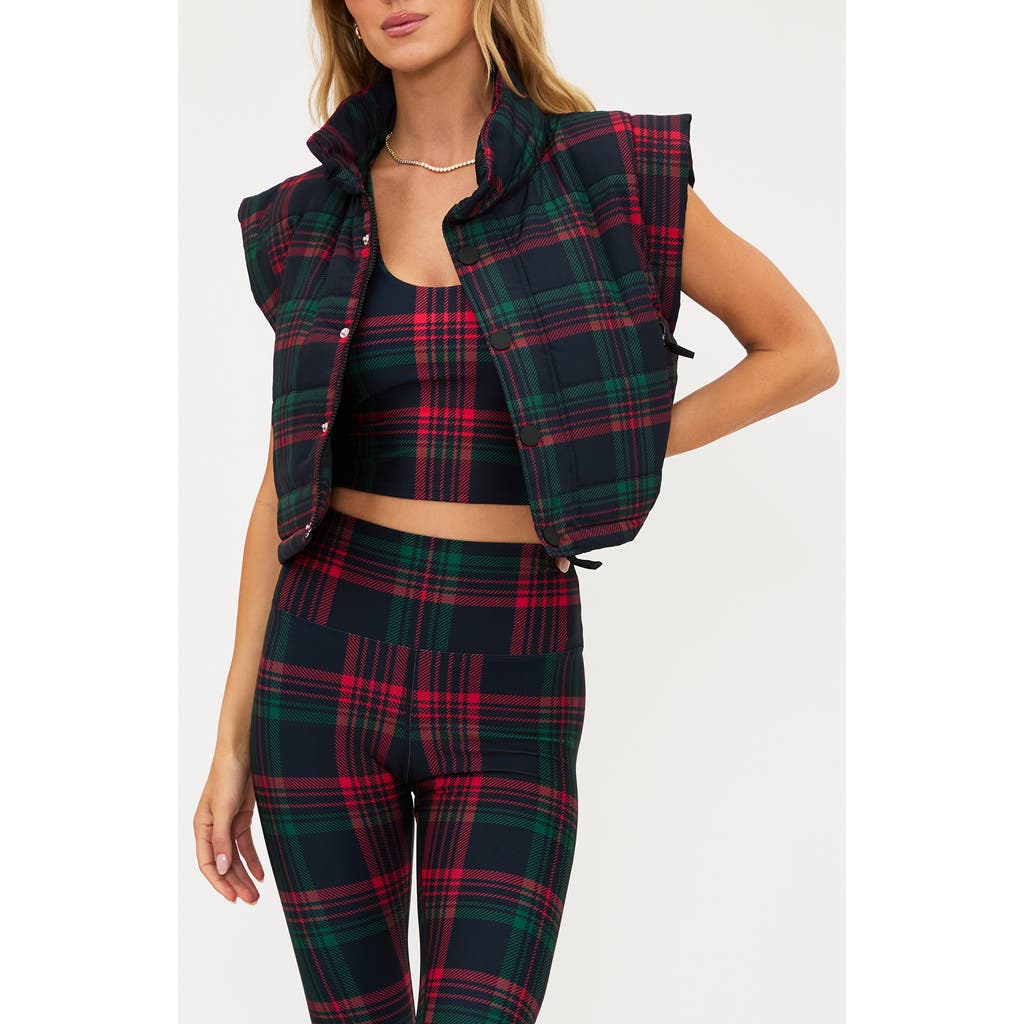 Beach Riot Canyon Plaid Crop Puffer Vest In Multi