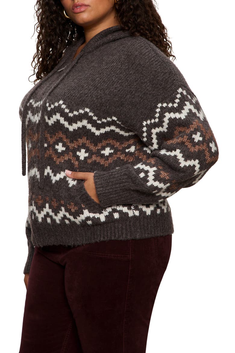 Fair Isle Zip-Up Sweater Hoodie, Alternate, color, MOCHA BROWN